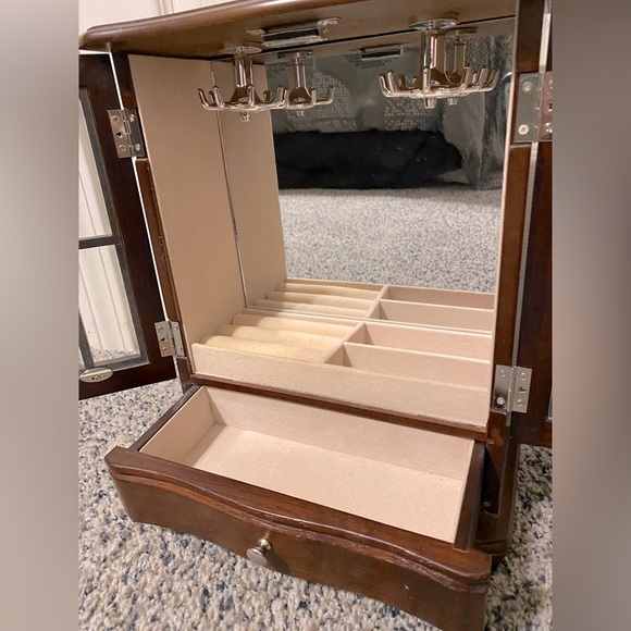 Dark brown wood jewelry organizer with window drawers and drawer - Picture 5 of 6